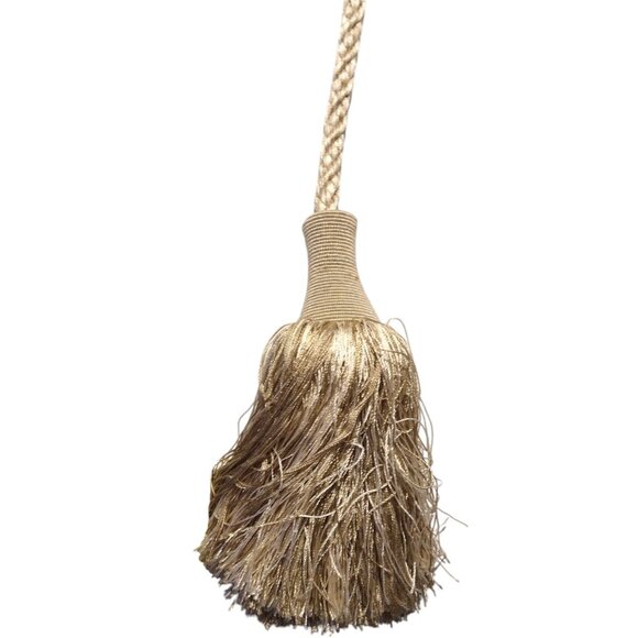 Vintage Set of 2 Gold Beige Rope Curtain Tieback Tassels Rope Large 42" Neutral - Picture 4 of 6